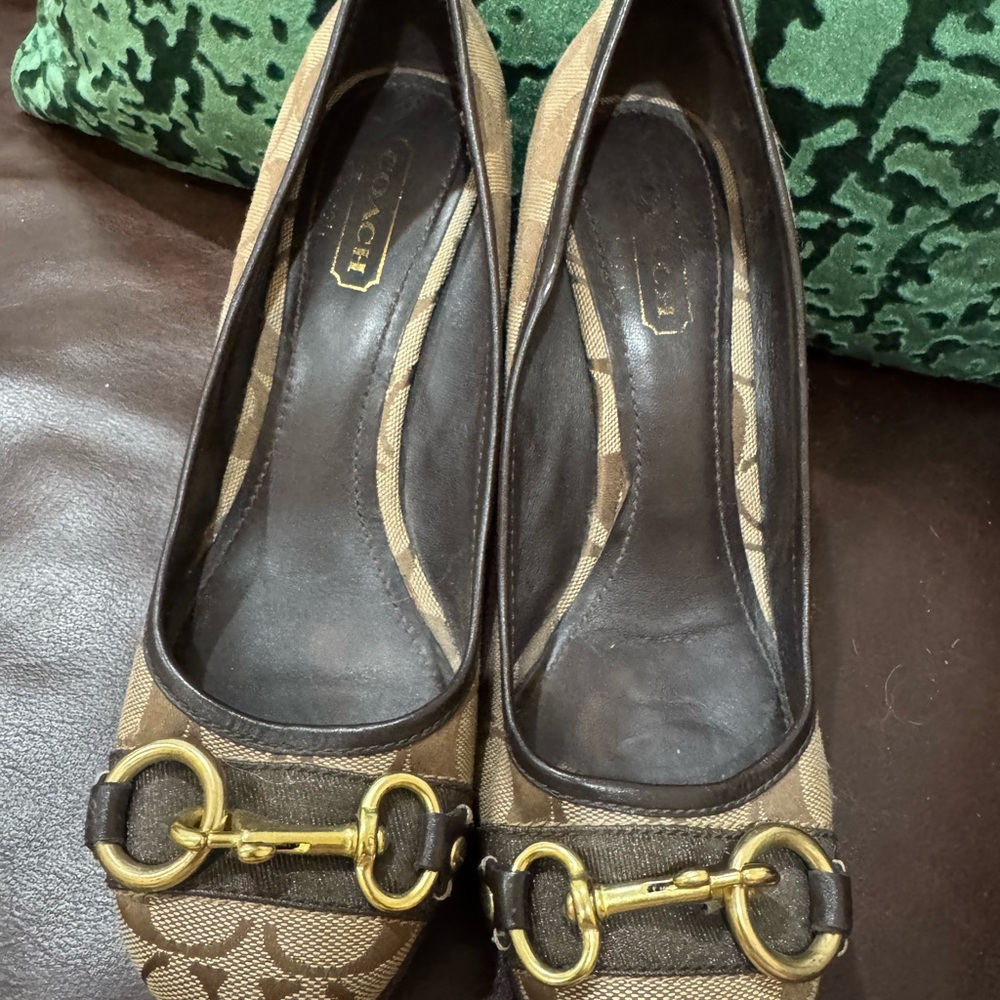 Coach Brown and Gold Flats with Horsebit Detail
